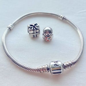 Pandora snake chain bracelet, 7.1 inches, including 2 charms